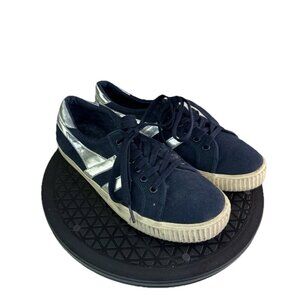 Gola Sneakers J.Crew Women’s Canvas Tennis Shoes  Navy Silver Metallic SZ 40 9
